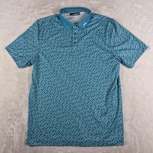 J. Lindeberg Polo Shirt Men's Large Teal Golf Performance Logo All Over Print